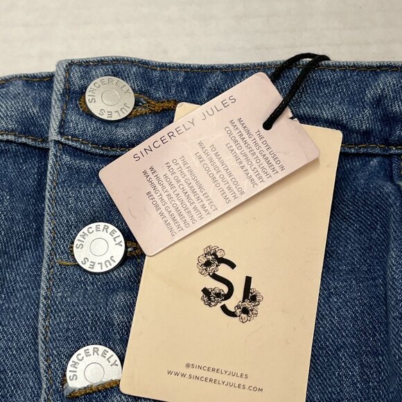 Sincerely Jules Y2K Dress Womens L Denim Strapless Cropped Wide Leg Smocked - Picture 12 of 14